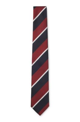 Silk-blend tie with diagonal stripes, Black / Red