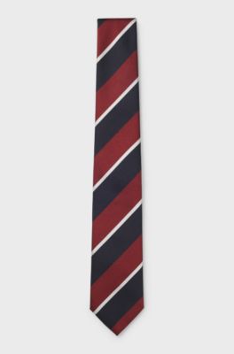 Silk-blend tie with diagonal stripes, Black / Red