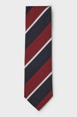 Silk-blend tie with diagonal stripes, Black / Red