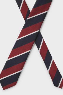 Silk-blend tie with diagonal stripes, Black / Red