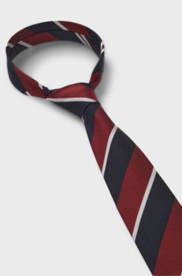 Silk-blend tie with diagonal stripes, Black / Red