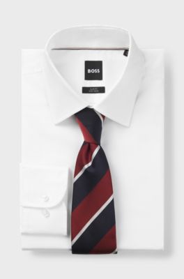 Silk-blend tie with diagonal stripes, Black / Red