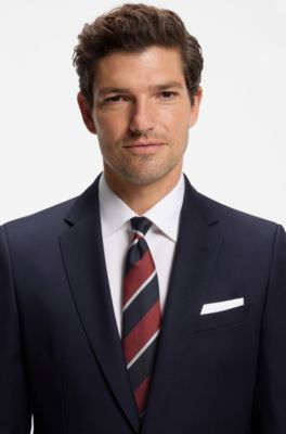Silk-blend tie with diagonal stripes, Black / Red