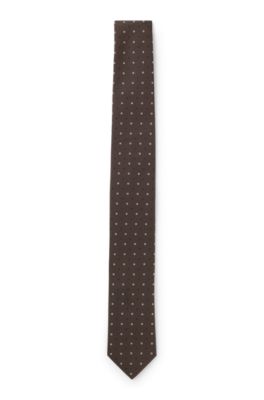 Silk-blend tie with jacquard-woven pattern, Dark Brown