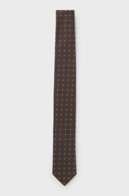 Silk-blend tie with jacquard-woven pattern, Dark Brown