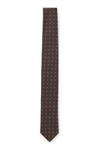 Silk-blend tie with jacquard-woven pattern, Dark Brown