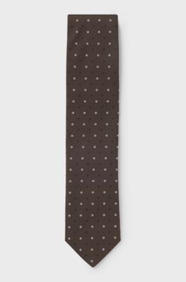 Silk-blend tie with jacquard-woven pattern, Dark Brown
