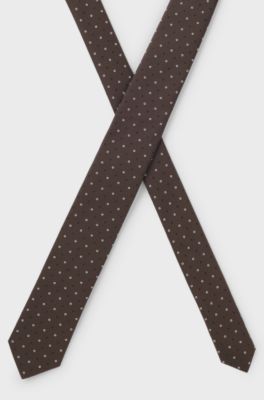 Silk-blend tie with jacquard-woven pattern, Dark Brown