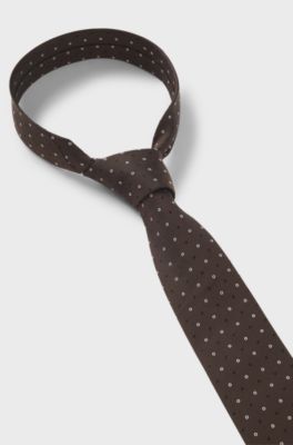 Silk-blend tie with jacquard-woven pattern, Dark Brown