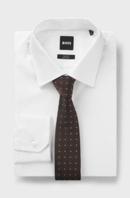 Silk-blend tie with jacquard-woven pattern, Dark Brown