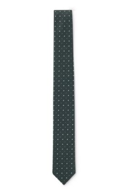 Silk-blend tie with jacquard-woven pattern, Dark Green