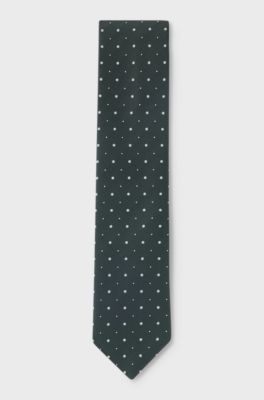 Silk-blend tie with jacquard-woven pattern, Dark Green