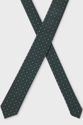 Silk-blend tie with jacquard-woven pattern, Dark Green