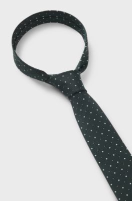 Silk-blend tie with jacquard-woven pattern, Dark Green