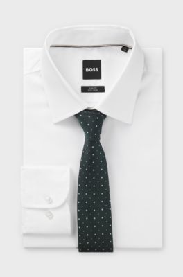 Silk-blend tie with jacquard-woven pattern, Dark Green