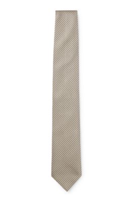 Silk-blend tie with a micro-pattern jacquard, Beige