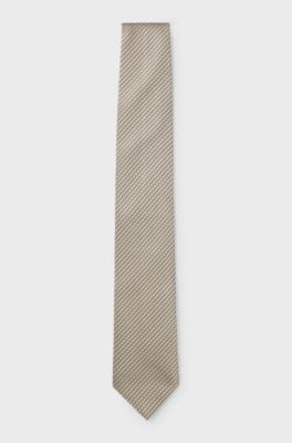 Silk-blend tie with a micro-pattern jacquard, Beige