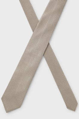 Silk-blend tie with a micro-pattern jacquard, Beige