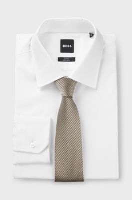 Silk-blend tie with a micro-pattern jacquard, Beige