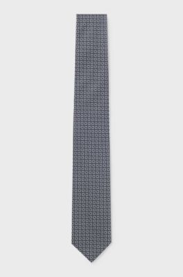 Silk-blend tie with a micro-pattern jacquard, Dark Blue