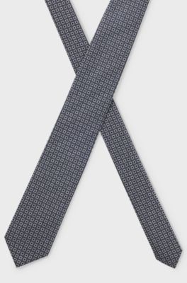 Silk-blend tie with a micro-pattern jacquard, Dark Blue