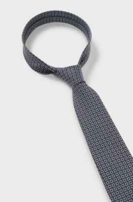Silk-blend tie with a micro-pattern jacquard, Dark Blue