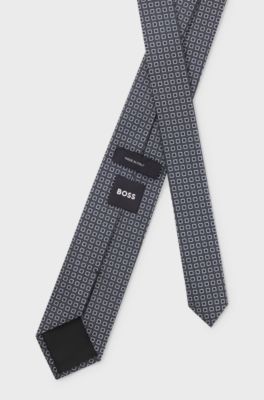 Silk-blend tie with a micro-pattern jacquard, Dark Blue
