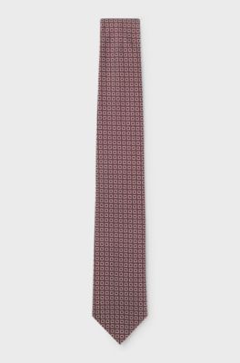 Silk-blend tie with a micro-pattern jacquard, Dark Red