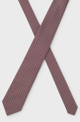 Silk-blend tie with a micro-pattern jacquard, Dark Red