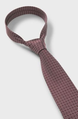Silk-blend tie with a micro-pattern jacquard, Dark Red