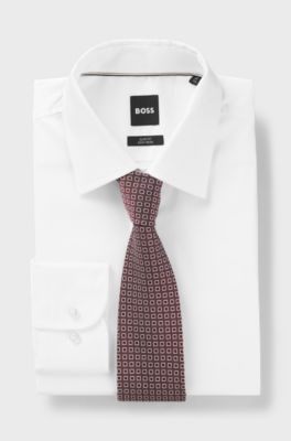Silk-blend tie with a micro-pattern jacquard, Dark Red