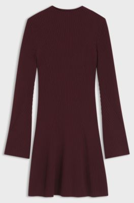 Geripptes Slim-Fit Kleid aus Schurwoll-Mix, Dunkelrot