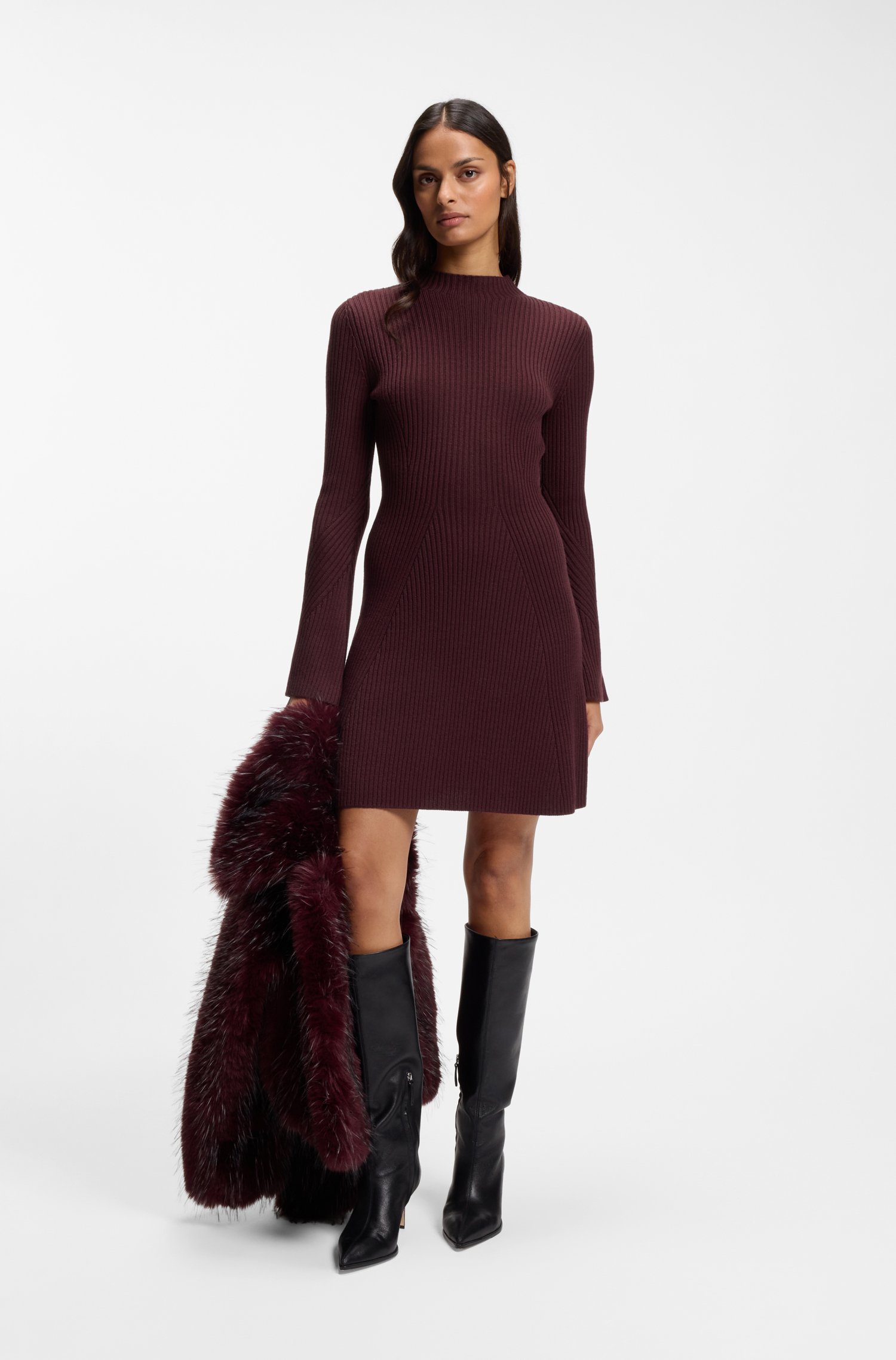 Boss Ribbed slim-fit dress in a virgin wool blend klänningar dam – bild 2