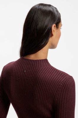 Geripptes Slim-Fit Kleid aus Schurwoll-Mix, Dunkelrot