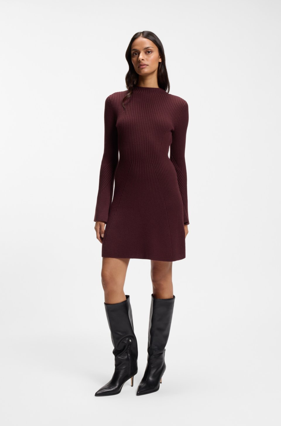 Ribbed slim-fit dress in a virgin wool blend