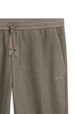 Regular-fit trousers in melange fabric with logo, Light Brown