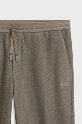Regular-fit trousers in melange fabric with logo, Light Brown