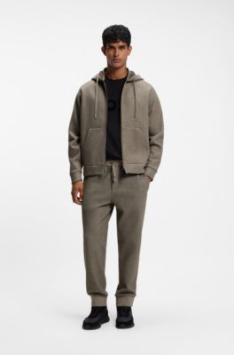 Regular-fit trousers in melange fabric with logo, Light Brown