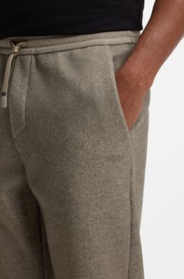 Regular-fit trousers in melange fabric with logo, Light Brown
