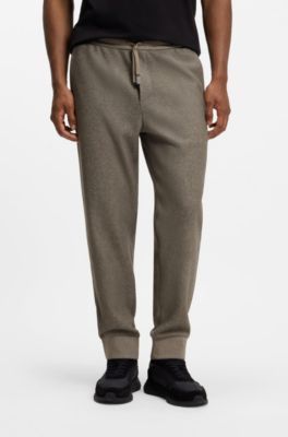 Regular-fit trousers in melange fabric with logo, Light Brown