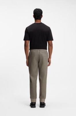 Regular-fit trousers in melange fabric with logo, Light Brown