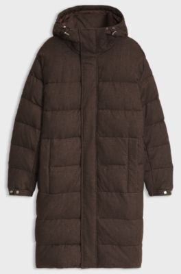 Long-length padded jacket in brushed fabric, Dark Brown