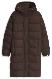 Long-length padded jacket in brushed fabric, Dark Brown