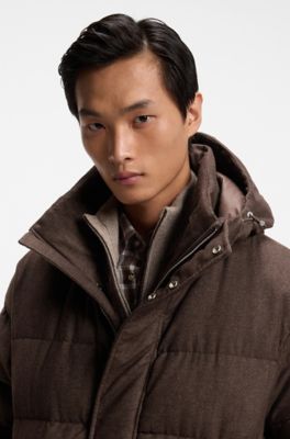 Long-length padded jacket in brushed fabric, Dark Brown