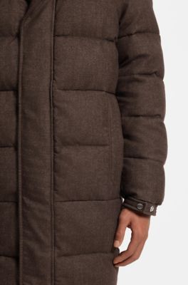 Long-length padded jacket in brushed fabric, Dark Brown