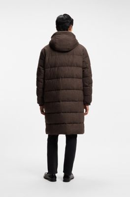 Long-length padded jacket in brushed fabric, Dark Brown