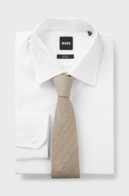 Hand-made jacquard tie in finest Italian silk, Beige