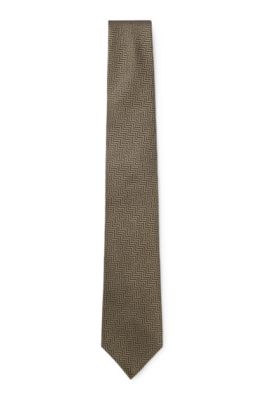 Herringbone jacquard tie in pure Italian silk, Dark Green