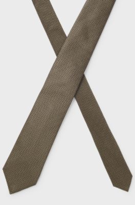 Herringbone jacquard tie in pure Italian silk, Dark Green