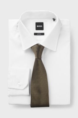 Herringbone jacquard tie in pure Italian silk, Dark Green